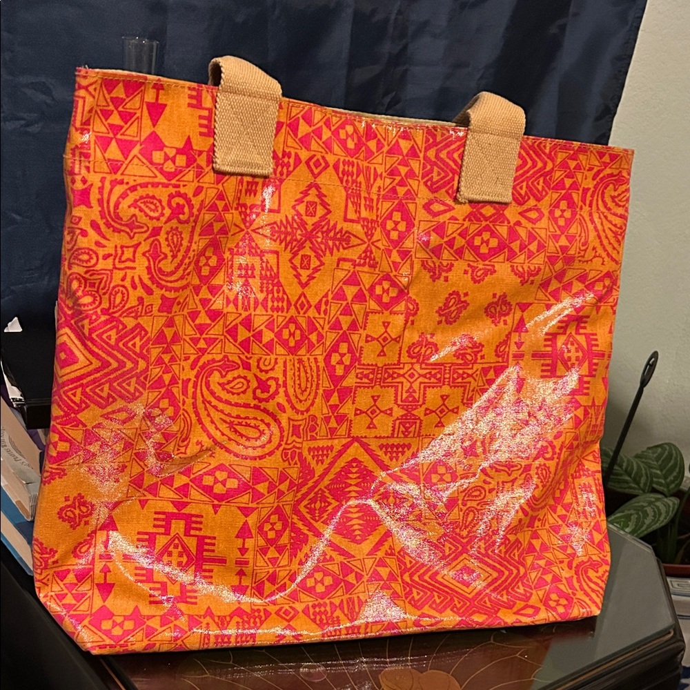 Vtg PENDLETON Tote Bag Canvas Cotton Vinyl Coated Southwestern Aztec Native